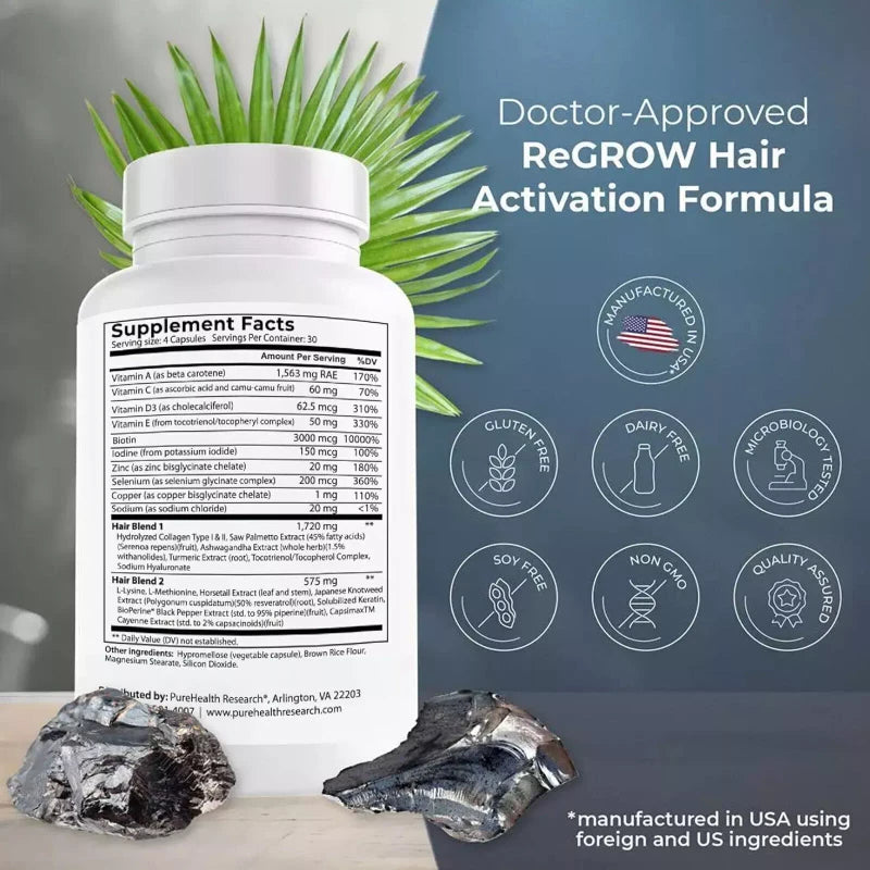 PureHealth Research ReGrow - Thicker Hair, Hair Growth, Anti Hair Loss- Vitamins