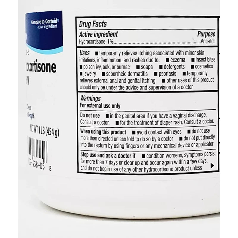 Perrigo Padagis Hydrocortisone Cream 1% (Maximum Strength) 1lb Jar - Exp Date 08-2026