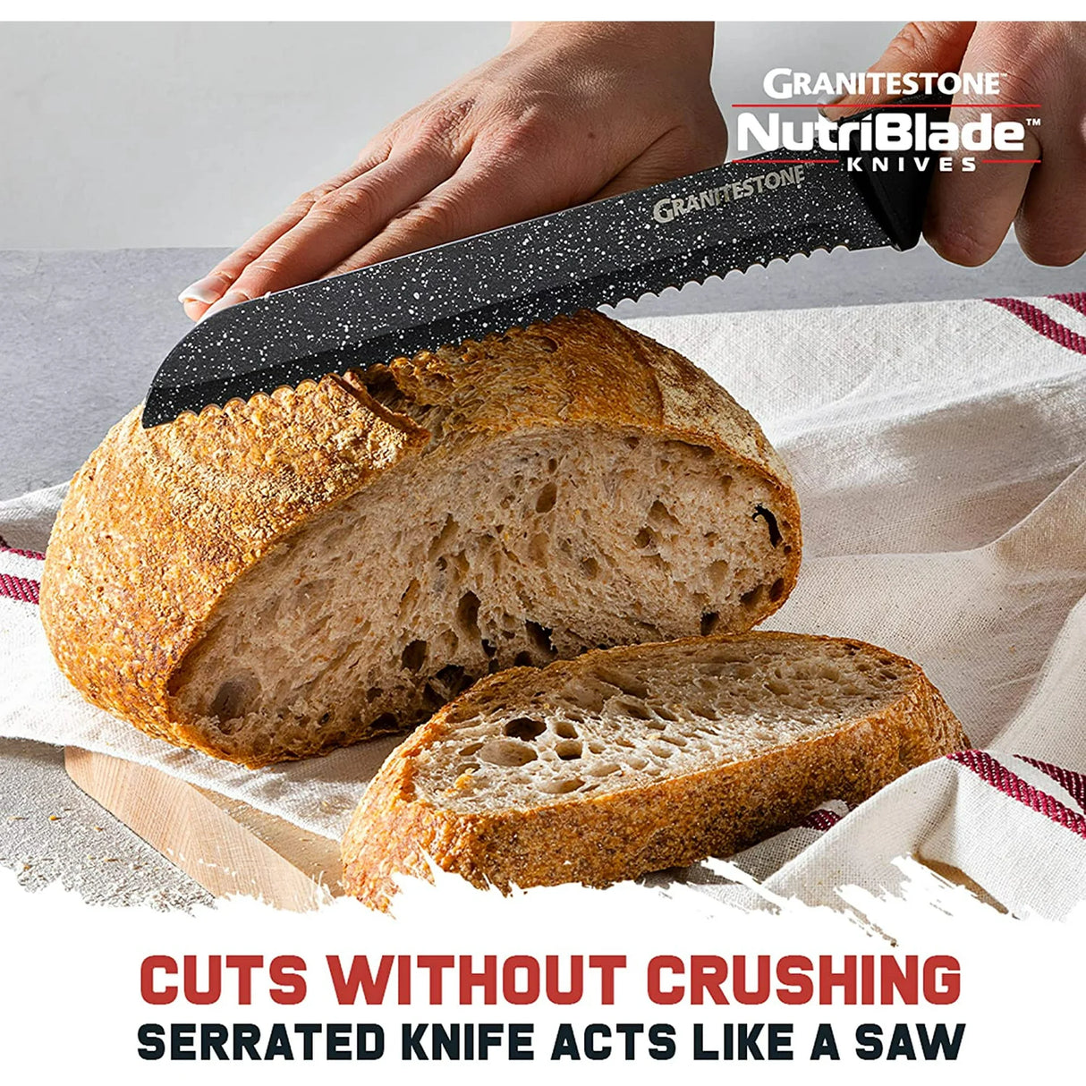 Granitestone Nutriblade Knife Set, High Grade Professional Chef Kitchen Knives Set, Toughened Stainless Steel with Nonstick Mineral Coating, Rubberized Ergonomic Grip, Dishwasher Safe