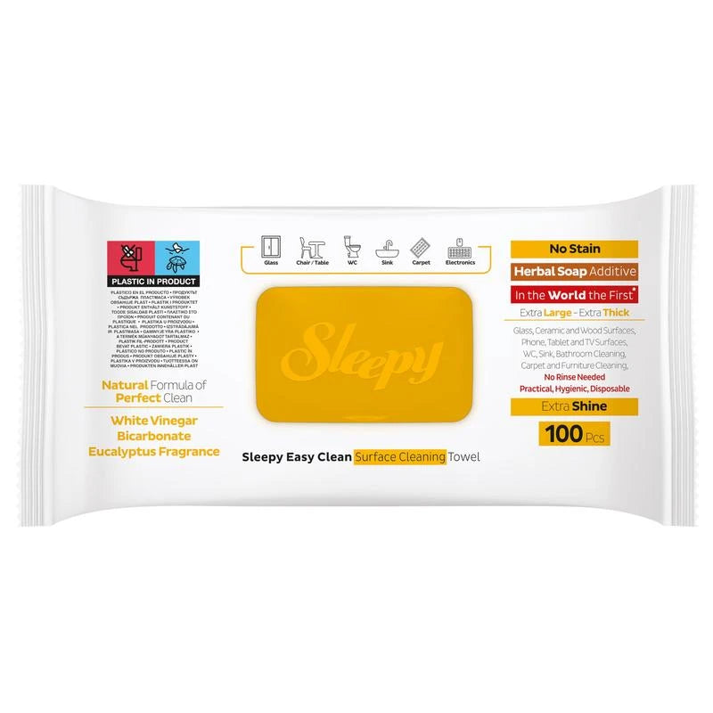 Sleepy Easy Clean Multi Surface Cleaning Wipes - 2x White Soap, 2x Bleach, 2x Herbal Soap - 6 x 100pcs - Disposable - Pack