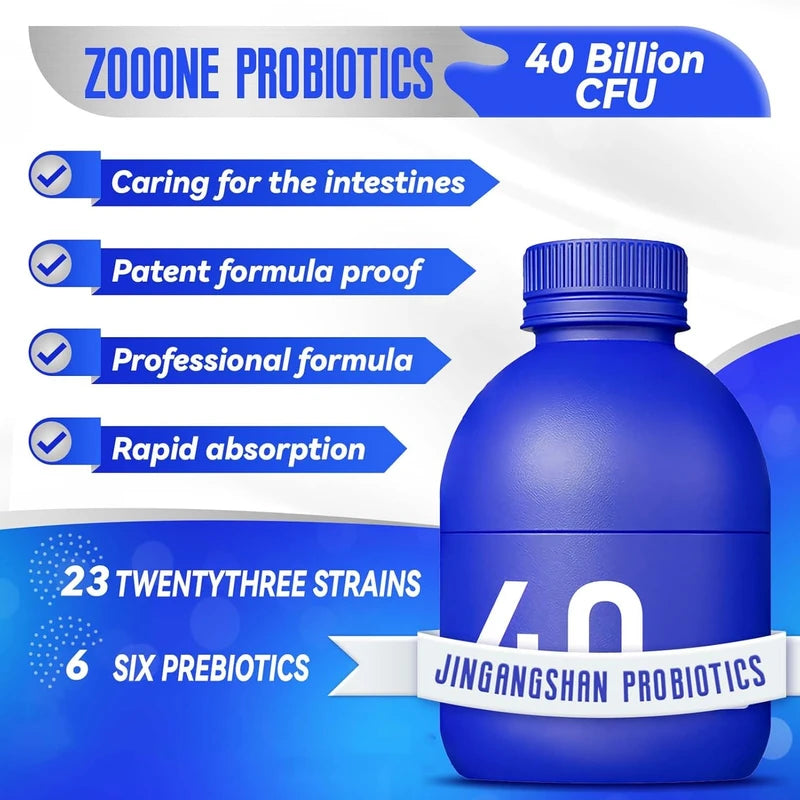 (30bottles) Zooone Probiotics 40 Billion CFU, Little Blue Bottle Probiotics for Women Men Digestive Health