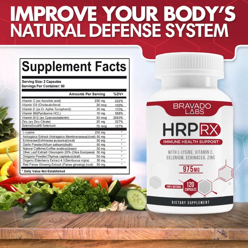 Bravado Labs Advanced Lysine Immune Support 975 mg - Maximum Immune Support Supplement - Super Lysine Outbreak Support Pills for Adults - with Zinc, Vitamin C - 120 ct