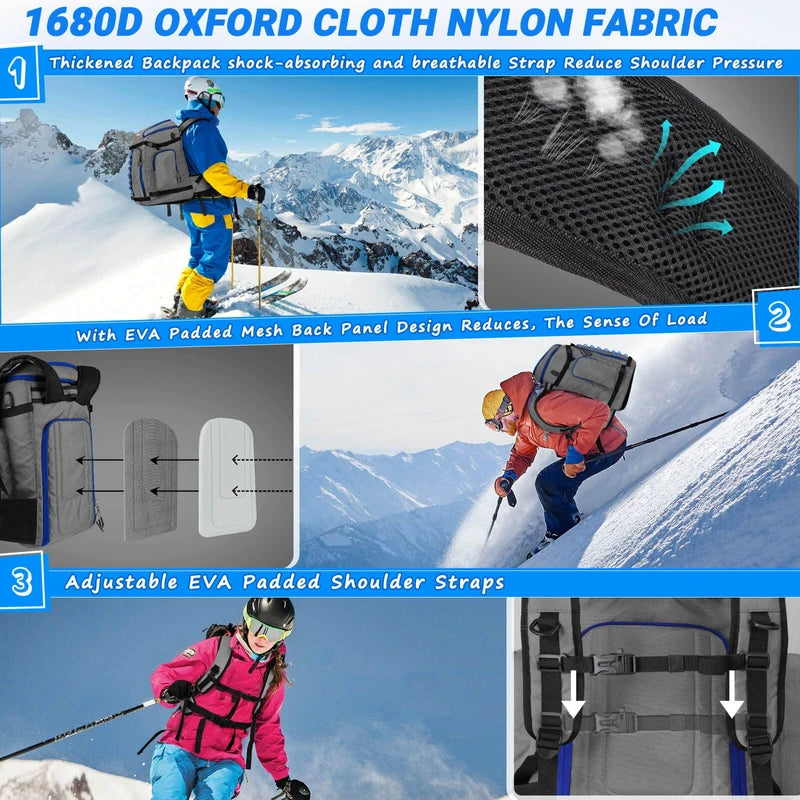 RESVIN Ski Boot Bag, 60L Durable Travel Backpack, 1680D Nylon Waterproof Snowboard Boot Bag, Skiing and Snowboarding Travel Luggage for Helmet, Goggles, Gloves, Outerwear & Accessories