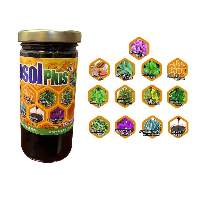 BRONCOSOL PLUS - honey with Zaffron, Eucalyptus, Mint and more Extracts, 12oz