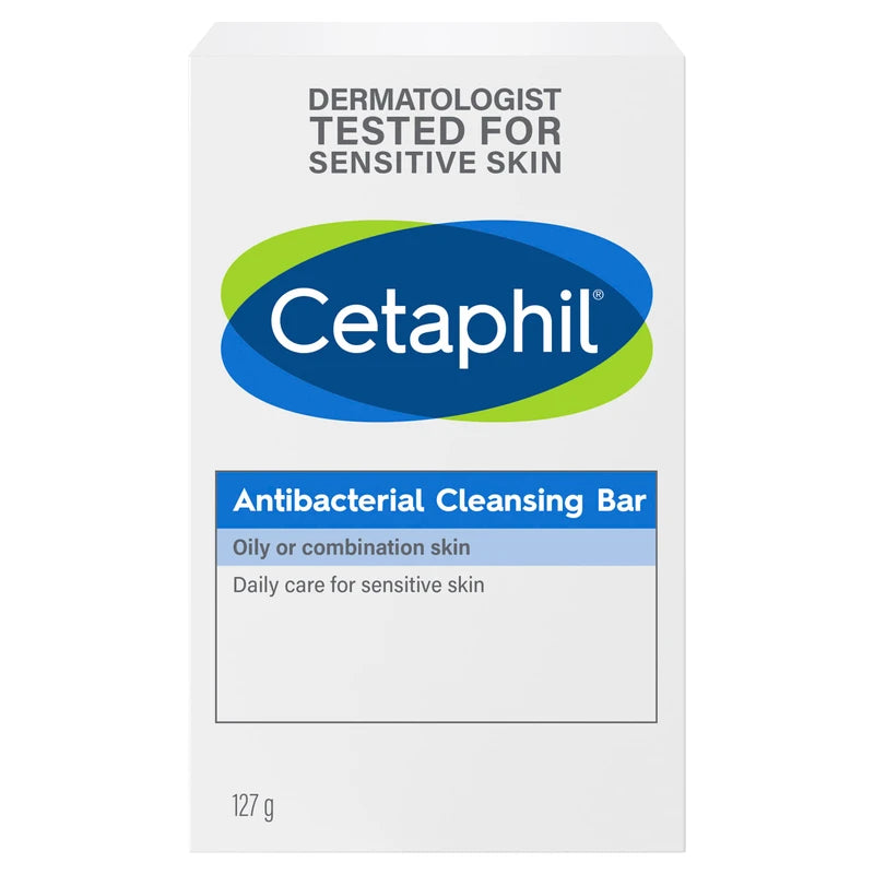Cetaphil Antibacterial Cleansing Bar 127g, Dermatologist Tested, For Face & Body, Soap Free, Non-Comodogenic, Hypoallergenic, For Oily or Combination Skin, Suitable for Sensitive Skin