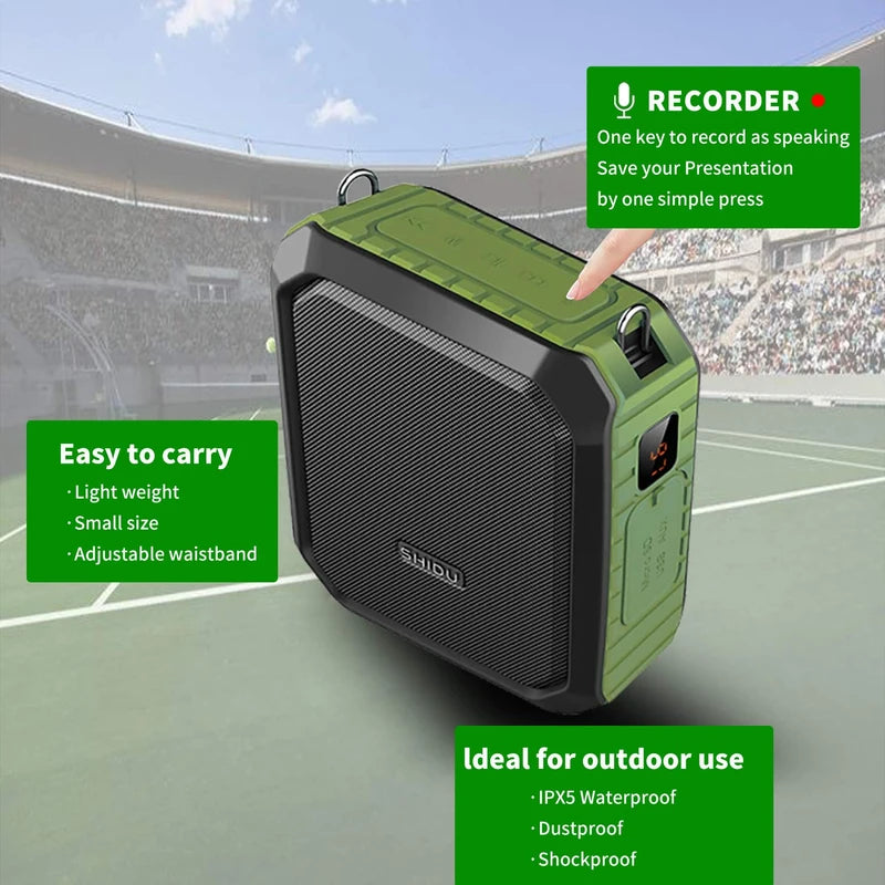 SHIDU Wireless Voice Amplifier Bluetooth Speaker 18W Waterproof Portable PA System with UHF Wireless Mic Headset Rechargeable Voice Enhancer Personal Microphone for Classroom Outdoors Tour Guide
