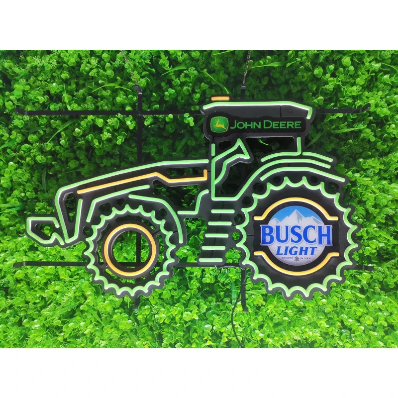 24"x15" John Deere Farm Tractor Busch Light Beer LED Neon Light Lamp Sign Dimmer