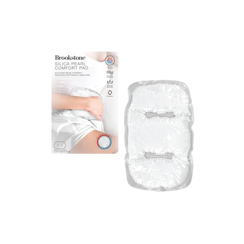 Brookstone Silica Pearl Comfort Pad - Ice Pack with Strap, Silicone Bead Therapy Reduces Puffiness & Swelling, C Section Ice Pack, Gel Heating Pad, Hot or Cold Reusable Soothing & Calming (White)