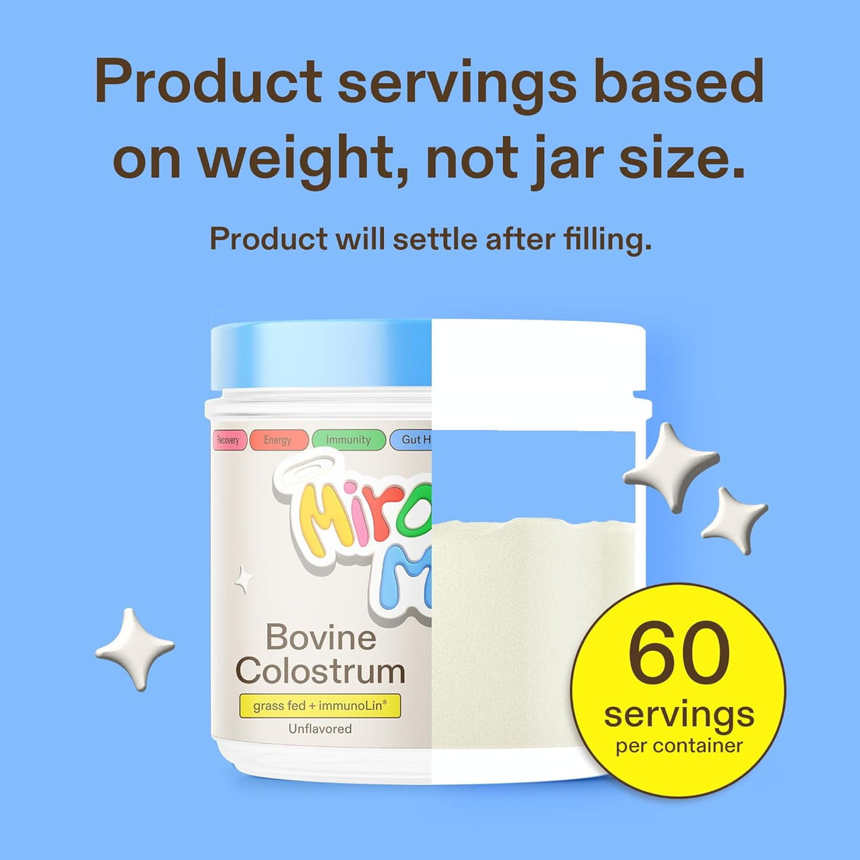 3 Pack Colostrum Supplement for Gut Health, Hair Growth, Beauty and Immune Support - Easy to Mix Grass Fed Bovine Powder - Highest IgG Plus ImmunoLin, Unflavored 60 Servings