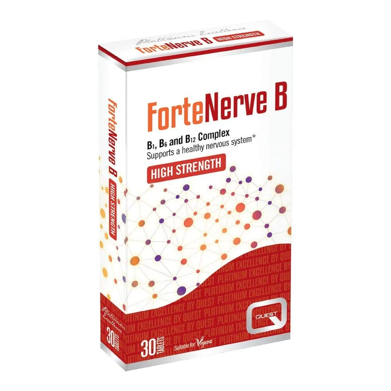 Quest - ForteNerve B High Strength Vitamin B Complex Supplement. Vitamin B1, B6 and B12 for Healthy Nervous System & Cognitive Performance, Tiredness and Fatigue. Vegan, Gluten-Free (30 Tablets)