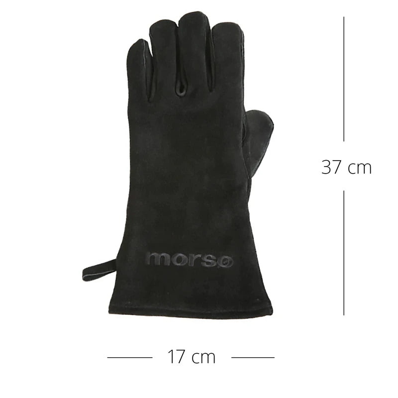 Morsø Kaminhandschuh, Links – hitzebeständiger Ofenhandschuh aus dickem Leder, Grillhandschuh für In- und Outdoor, im cleanen Design, Schwarz