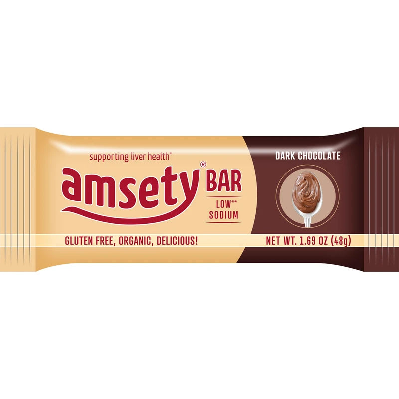 Amsety Nutrition Bar, Supports Liver Health, Includes Super 16 Vitamins, Low Sodium, Organic, Gluten-Free, 1.69oz (Value Pack (12 Bars), Dark Chocolate)