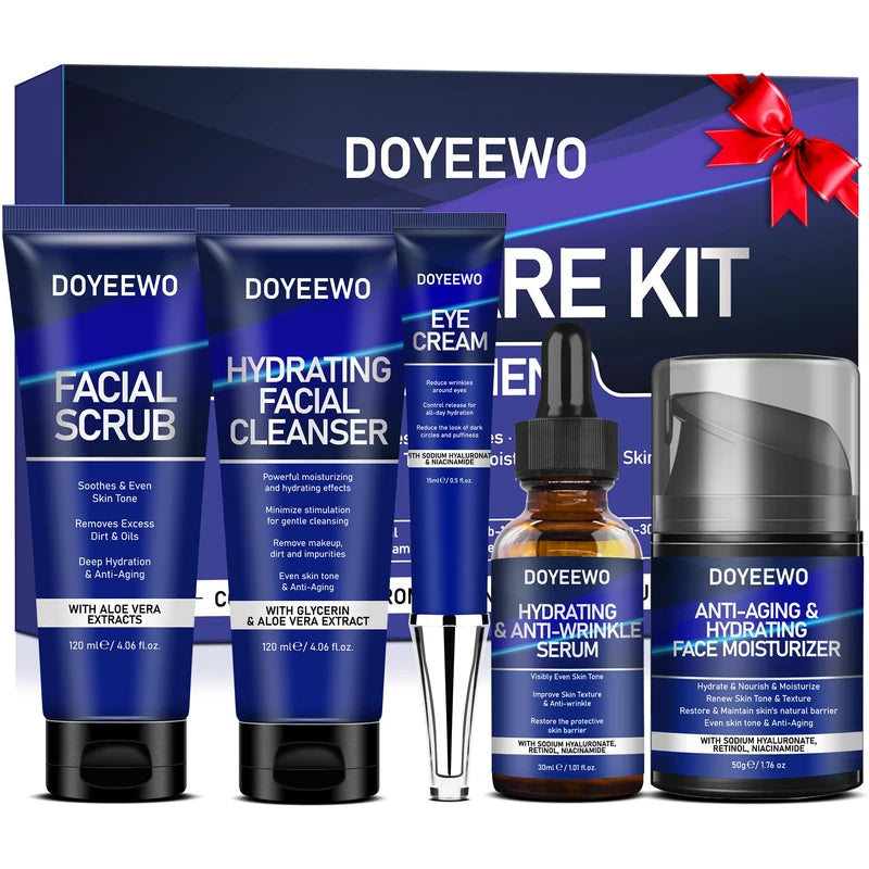 DOYEEWO Skin Care for Men,Professional Mens Skin Care Set for Hydrating,Anti-Aging & Wrinkle Facial Skin Care Routine Kit,Christmas Valentines Fathers Birthday Gifts for Men Him Dad Father Boyfriend Husband