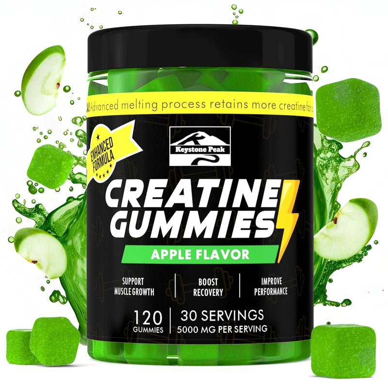 Keystone Peak Keystone Peak KP Creatine Monohydrate Gummies Apple for Men & Women, 100% Creatine Apple Gummies, 5g per Serving + Vegan, Sugar Free + Strength, Energy, Muscle & Booty Gain - 120 Count