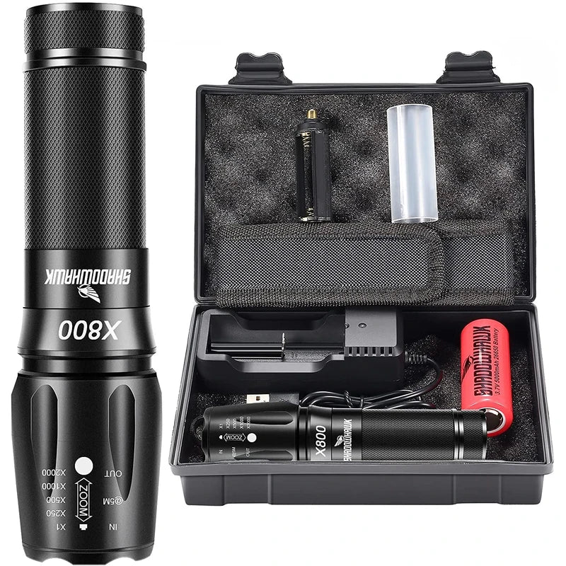 Shadowhawk X800 6000 lumens Torches Super Bright Led Torch Powerful Military Tactical Flashlight Torch for Dog Walking Hiking Emergency Gift