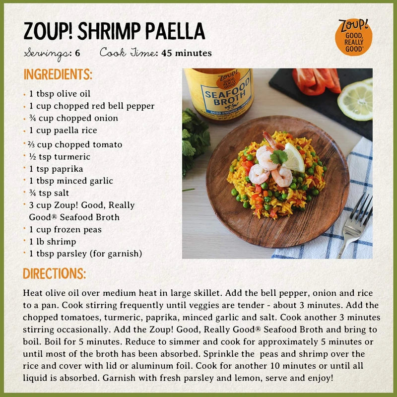 Seafood Broth by Zoup! - Gluten Free, Non GMO, Fat Free Seafood Broth (1-Pack)