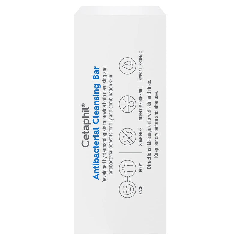 Cetaphil Antibacterial Cleansing Bar 127g, Dermatologist Tested, For Face & Body, Soap Free, Non-Comodogenic, Hypoallergenic, For Oily or Combination Skin, Suitable for Sensitive Skin