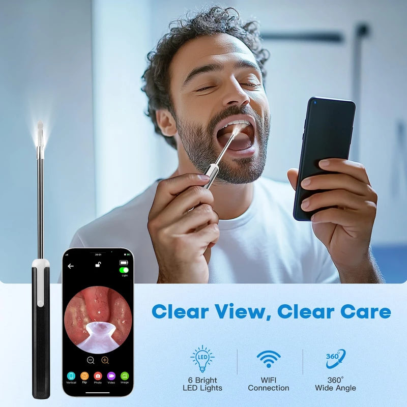 Tonsil Stone Remover Kit with Camera, Visual Tonsil Stone Removal Tool with LED Light, Rechargeable Tonsillolith Removal Tool with 4 Head - Fight Bad Breath - Attachments for iOS & Android(Black)