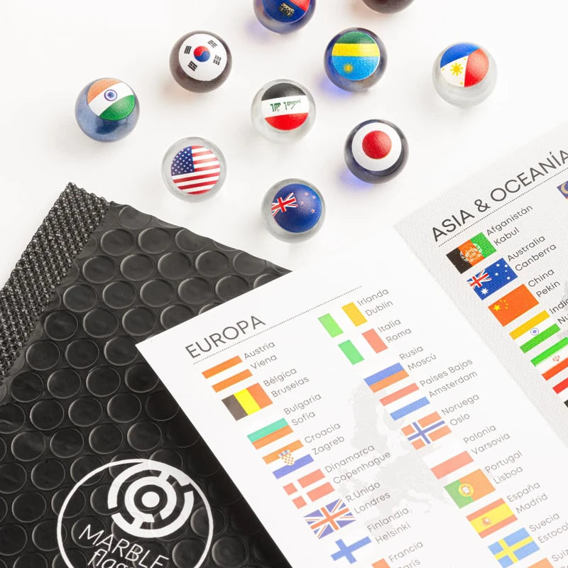 MARBLEFLAGS 3 Packs Marbles with Country Flags | 10 Random Flags Per Pack | Small World Collection