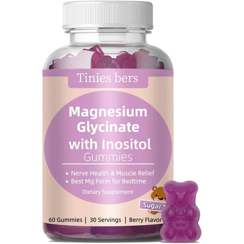 Magnesium Glycinate Gummies 400mg with Inositol 500mg - Sugar-Free, Vegan, Non-GMO - Supports Sleep, Stress Relief, Muscle & Metabolism Health - No Melatonin, Gluten-Free - 60 Pectin Gummies