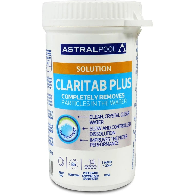 Astral Pool Claritab 5 x 20 g Tablets - Highly Concentrated Flocculation Tablet with Double Effect Coagulation & Flocculation Water Filtration Slow Dissolving for Use in Skimmer Basket