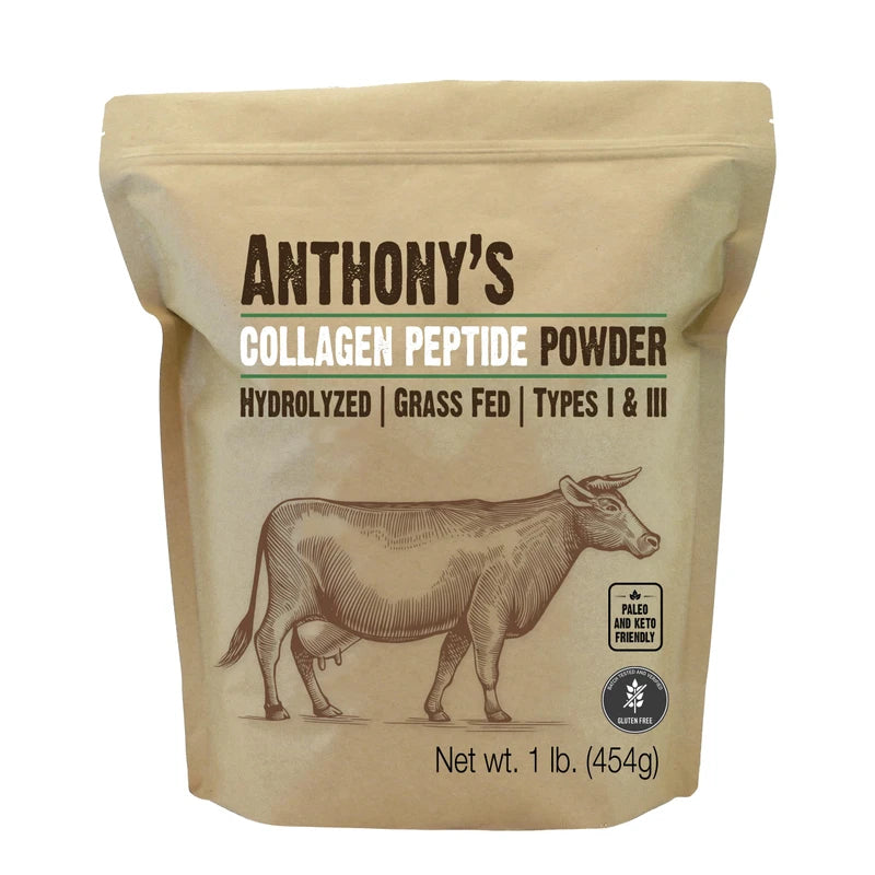 Anthony's Anthony's Collagen Peptide Powder, 1 lb, Pure Hydrolyzed, Gluten Free, Keto and Paleo Friendly, Grass Fed, Unflavored, Non GMO