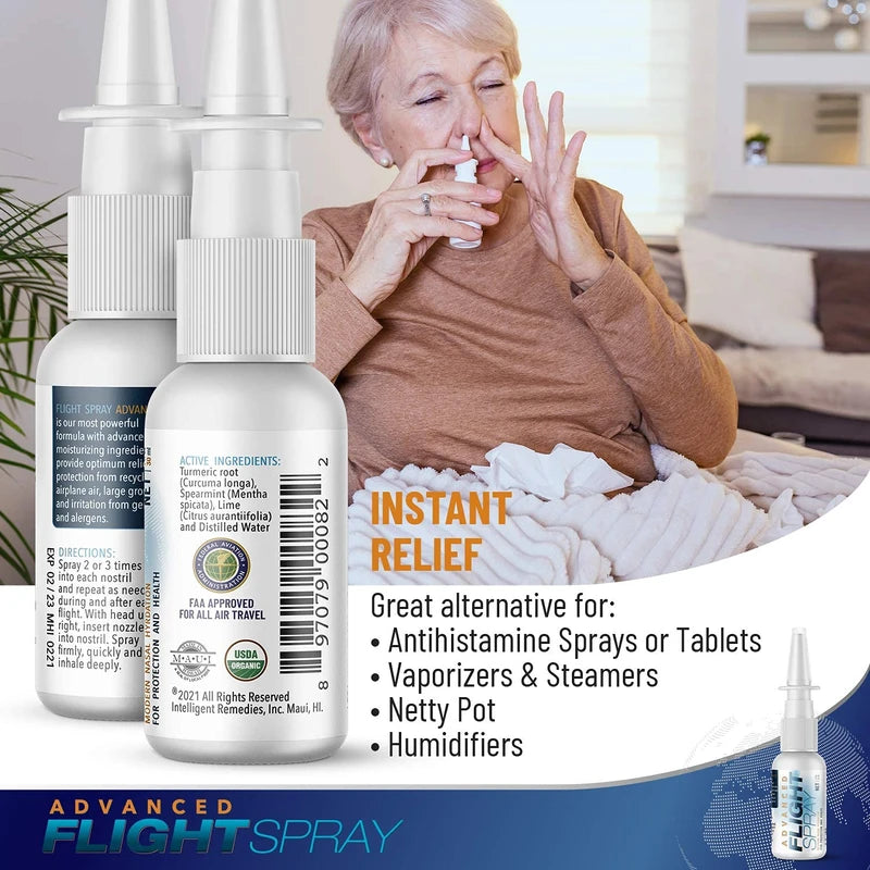 Intelligent Remedies Flight Spray Advanced, Nasal Nose Spray Cleaner for Hydration - Air Humidifier + Saline Alternative, 1 Ounce Bottle