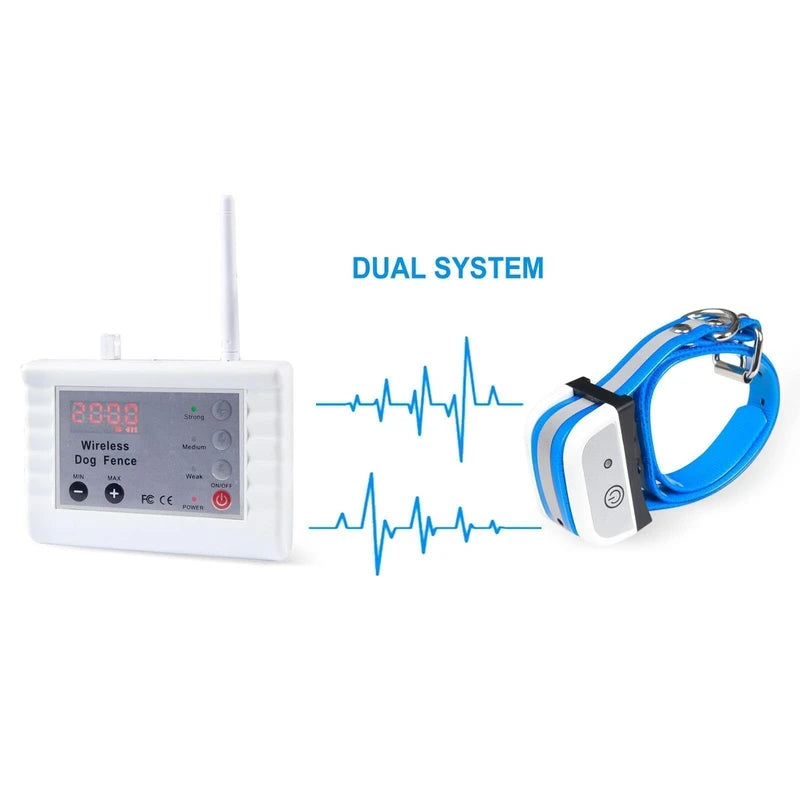 JUSTPET Wireless Dog Fence Two Way Signal Pet Containment System, Display Battery Level, Adjustable Control Range, Adjustable Warning Strength, Waterproof Rechargeable Dog Fence Collar