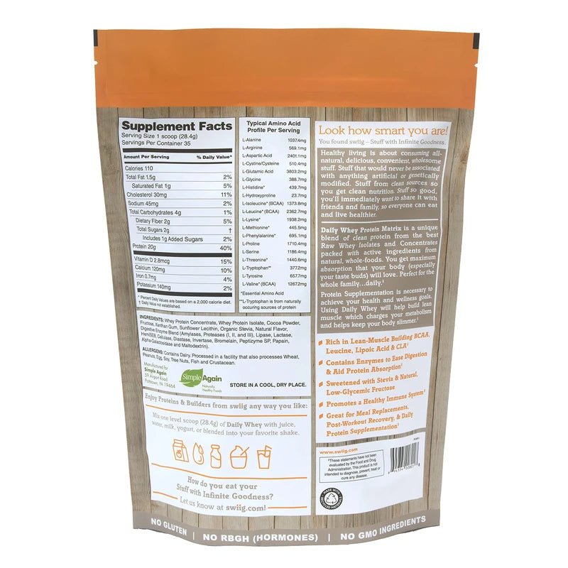 swiig Daily Whey Matrix Protein Powder, Chocolate, 2.2 Pound