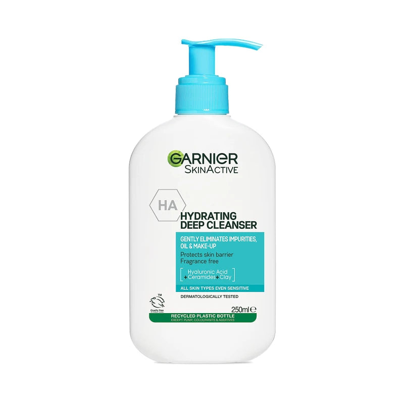 Garnier Gentle Hydrating Deep Face Cleanser, With Hydrating Hyaluronic Acid, Protecting Ceramides, Purifying Clay, Fragrance Free, Suitable For Sensitive Skin, Pure Active, 250ml