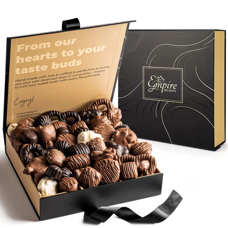 Chocolate Gift Box with Assorted Gourmet Chocolate - Food Gift Basket for Women and Man - Birthday, Thank You, Present Idea for Him and Her, Holiday Gift Baskets by Empire Delights