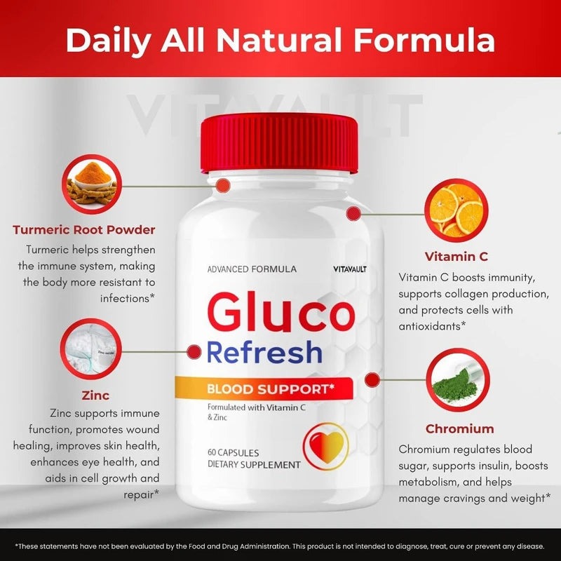 Vitavault Gluco Refresh Capsules, GlucoRefresh Support Supplement Pills - Maximum Strength, Gluco Refresh Health & Wellness Capsules, GlucoRefresh All Natural Formula Pills Reviews (2 Pack)