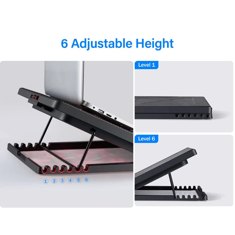 Kootek Laptop Cooling Pad 12"-17" Cooler Pad Chill Mat 5 Quiet Fans LED Lights and 2 USB 2.0 Ports Adjustable Mounts Laptop Stand Height Angle, Red