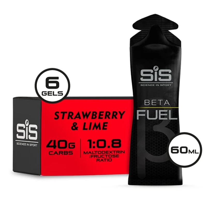 Science in Sport Beta Fuel Gels Dual Source Energy Gel, Strawberry and Lime Flavour, 40g of Carbs Per Pack, 60 ml Pack (6 Pack)