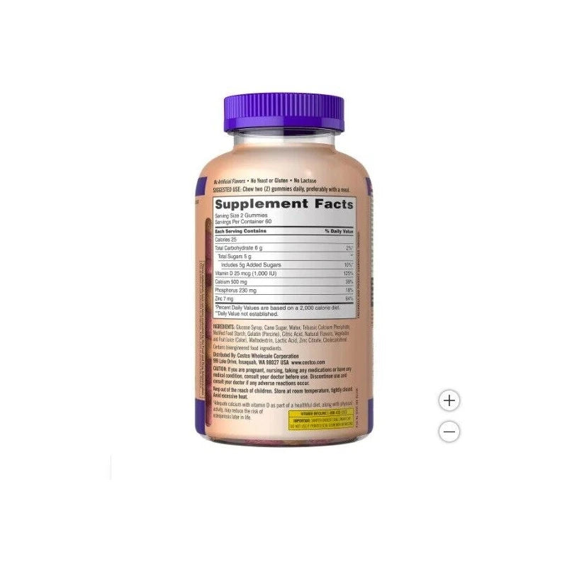 Kirkland Signature Calcium 500 mg with D3 & Zinc, 120 Adult Gummies