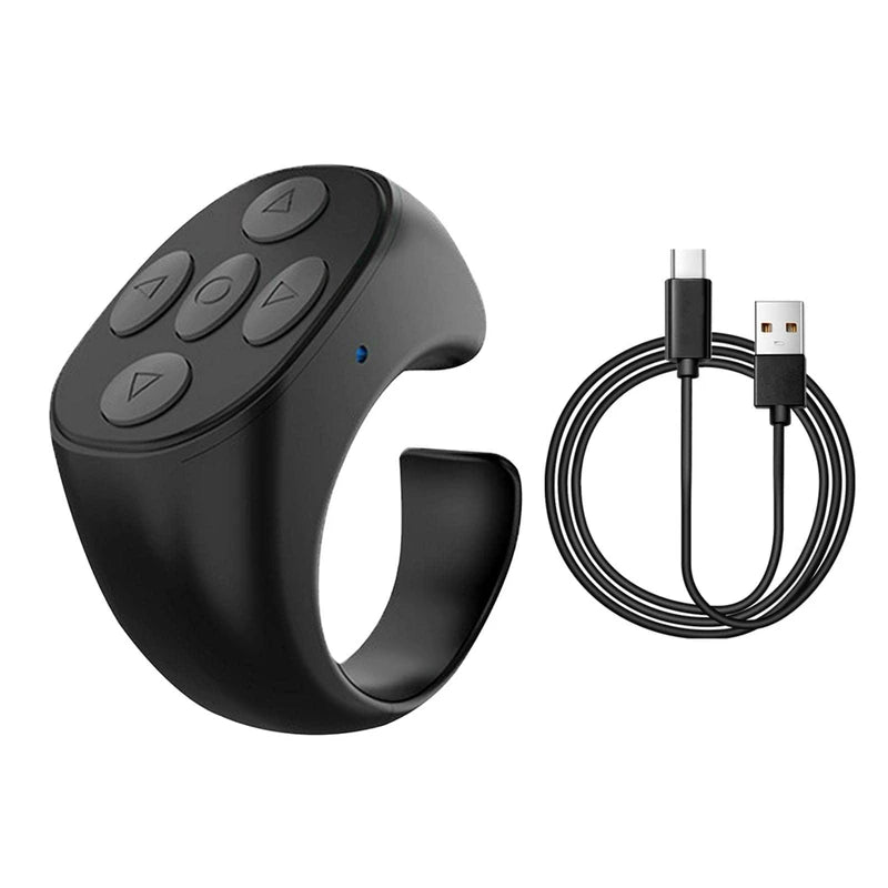 Fingertip Wireless Bluetooth Remote Control, TIK-to-k Remote Control APP Kindle Page Turner, Scrolling Rings Rechargeable Camera Remote for Phones Tablets(Black)