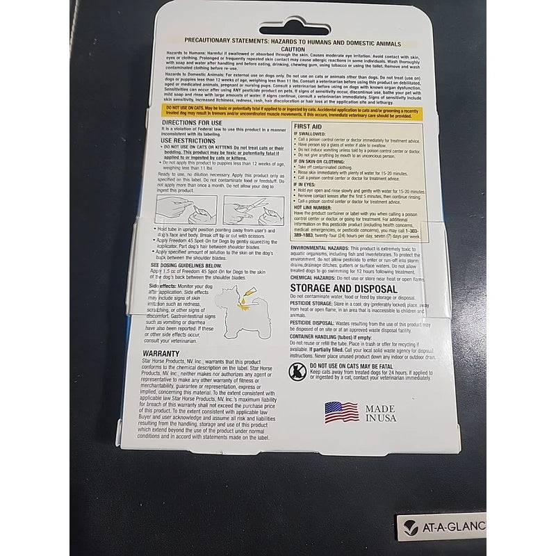 Freedom 45 Spot On Fleas & Ticks Control for Dog Small Medium 11-32 LBS 6 Months