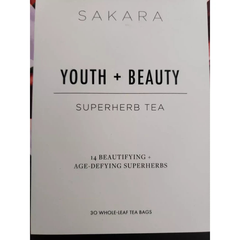 SAKARA - YOUTH + BEAUTY SUPERHERB TEA - 30 Whole-Leaf Tea bags - Exp 10/2025