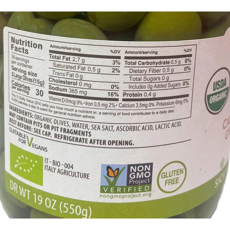 Organic Olives |ASARO Organic Castelvetrano Green Pitted Olive Is GMO FREE, GLUTEN FREE, VEGETARIAN, VEGAN & Keto Friendly Olives Good for Healthy Snacks On the Go, Salad and Cocktails Bundled with BETRULIGHT Fridge Decal - 19 OZ Glass Jar ( Pack of 2 )