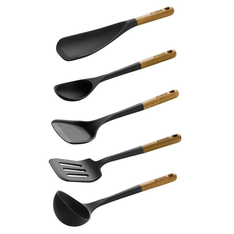STAUB Silicone Kitchen Tools, Wood Handled Cooking Utensil Sets - Color: Matte Black, Size: 3-pc