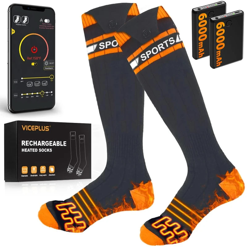 Heated Socks for Men Women with App Control, 6000mAh Battery Rechargeable, Electric Heating Warm Socks, 360° Heating Warming, Toe Heat Design, Ultra-Long Wire, Foot Warmer for Skiing, Hiking, Hunting