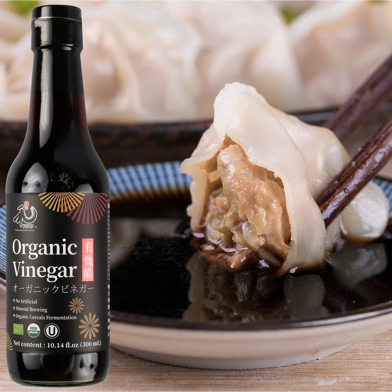 YUHO Organic Black Vinegar Organic Cereals Fermentation Chinkiang Vinegar USDA EU Organic, Less Salt, Kosher, No Artificial Add, Vegan 10.14 fl oz(300ml)
