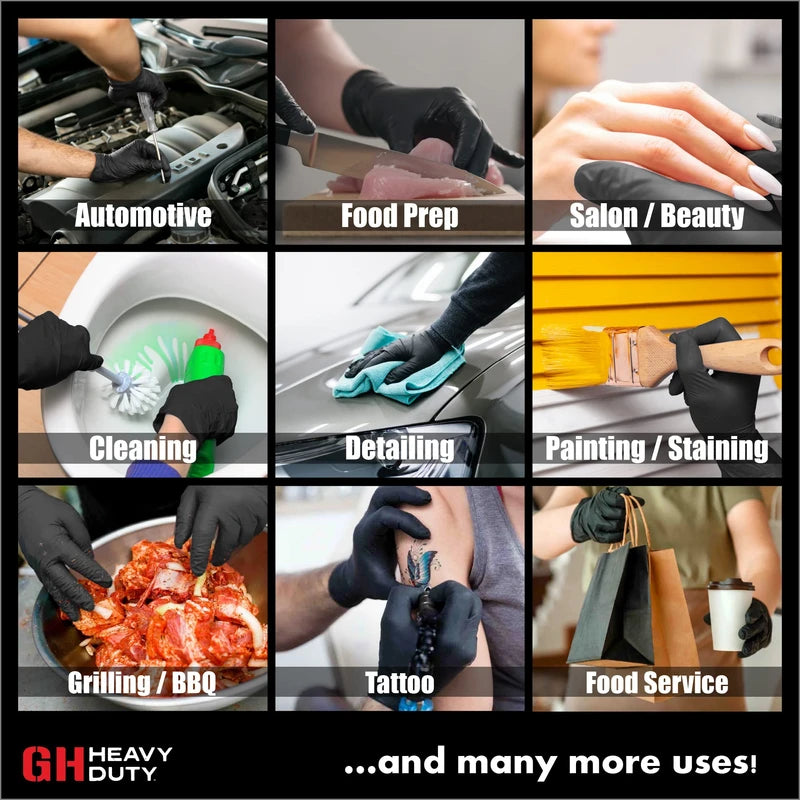 GH Heavy Duty Diamond Textured Nitrile Gloves, All Purpose 6 mil Thick Disposable Gloves, Latex & Powder Free, 100 Pack (Black), Large