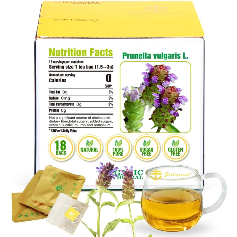 Soilmount Wild Organic Self-Heal Tea | Prunella vulgaris | Caffeine-Free Herbal Tea | 18 Tea Bags