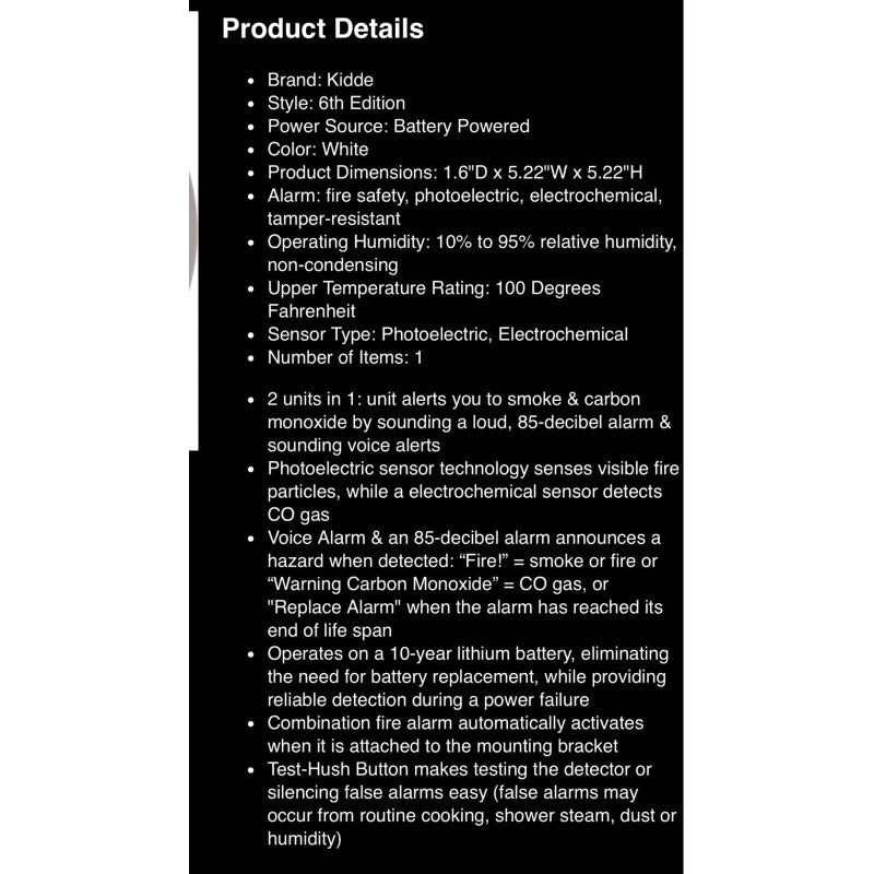 Kidde Smoke & Carbon Monoxide Detector, 10-Year Battery, Voice 1 Pack, White