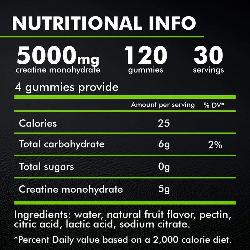 Keystone Peak Keystone Peak KP Creatine Monohydrate Gummies Apple for Men & Women, 100% Creatine Apple Gummies, 5g per Serving + Vegan, Sugar Free + Strength, Energy, Muscle & Booty Gain - 120 Count