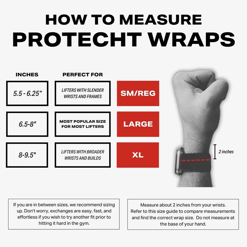 PROTECHT Wrist Wraps for Weightlifting with Smartwatch (No Patch, Large (6.5-8"))