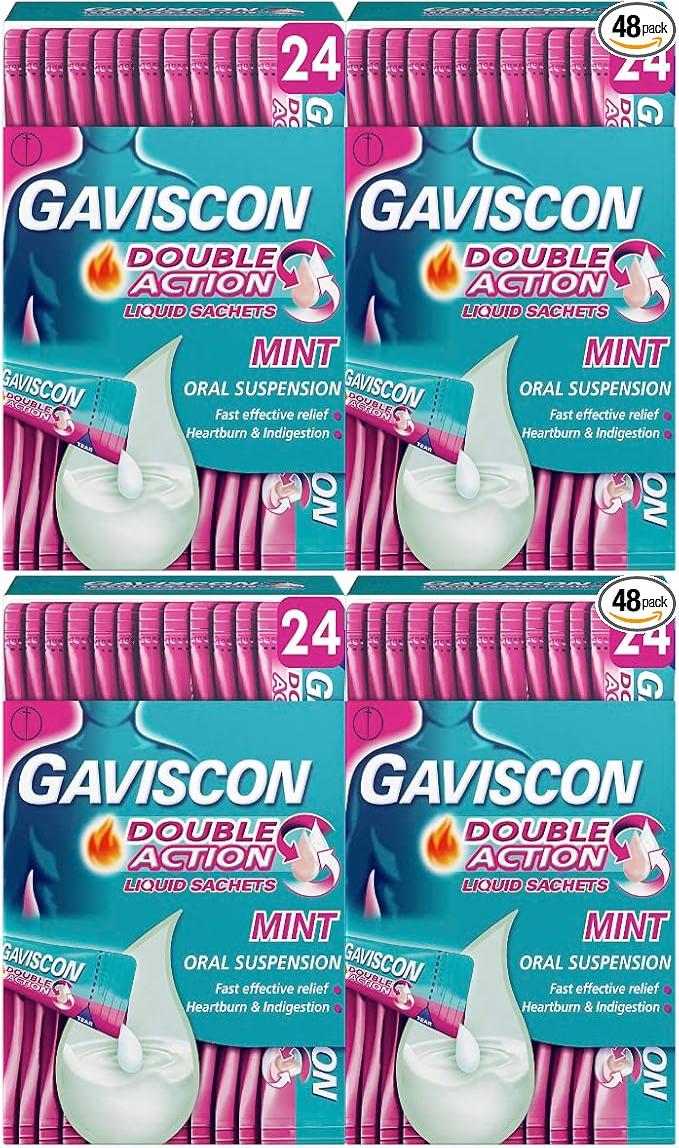 Gaviscon Double Action Heartburn & Indigestion Mint Flavour Sachets 24x10ml, Pack of 96