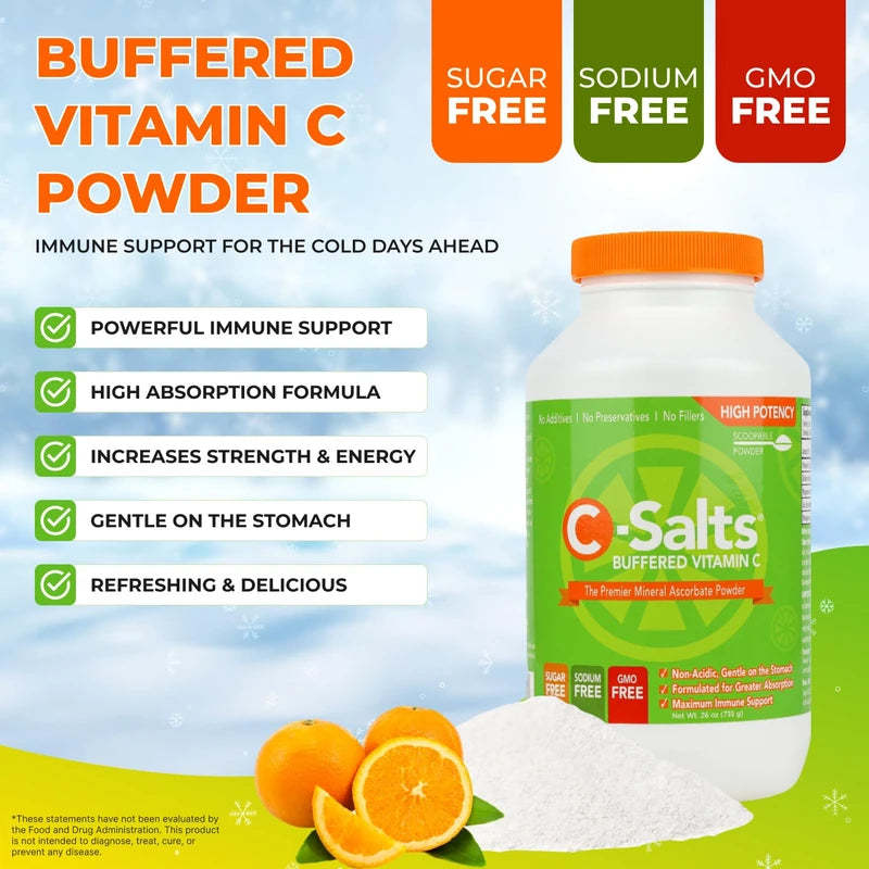 C-Salts C-Salts Original Vitamin C Powder Supplement - 100% Pure High Dose Buffered Vitamin C Powder for Immune Support - Sugar-Free Powdered Drink Ascorbate, Organic, Stomach-Friendly, Original 26oz