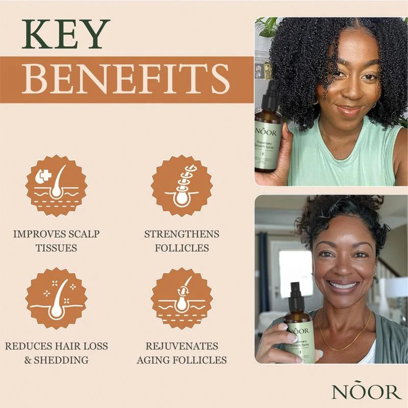 Noor Hair Rosemary Growth Spray - Hair Growth with Rosemary, Green coffee bean, Biotin, Cynatine Keratin, and MCT Oil from Palm Leaves - Thicker Hair - Scalp Itchiness Relief - 2 FL Haircare Nourishing